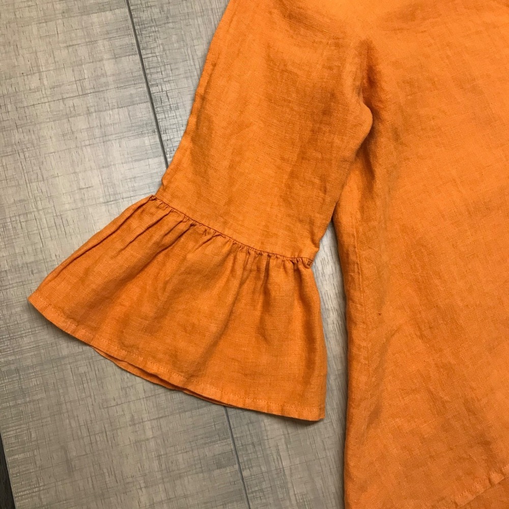 Bryn Walker Linen Top Tunic Blouse Womens Size M Orange Flutter Sleeve Fall USA - Picture 5 of 9